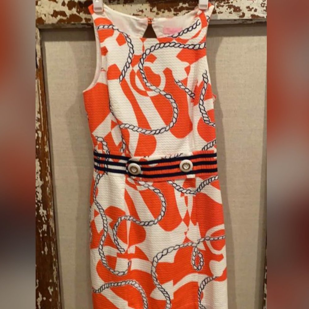 Lily Pulitizer, Size 0, Orange and white nautical print sleeveless dress